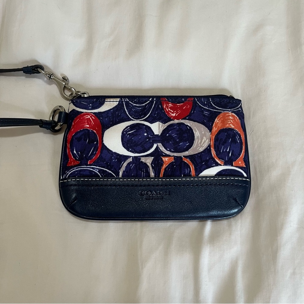 Coach Blue and Red Patterned Wristlet